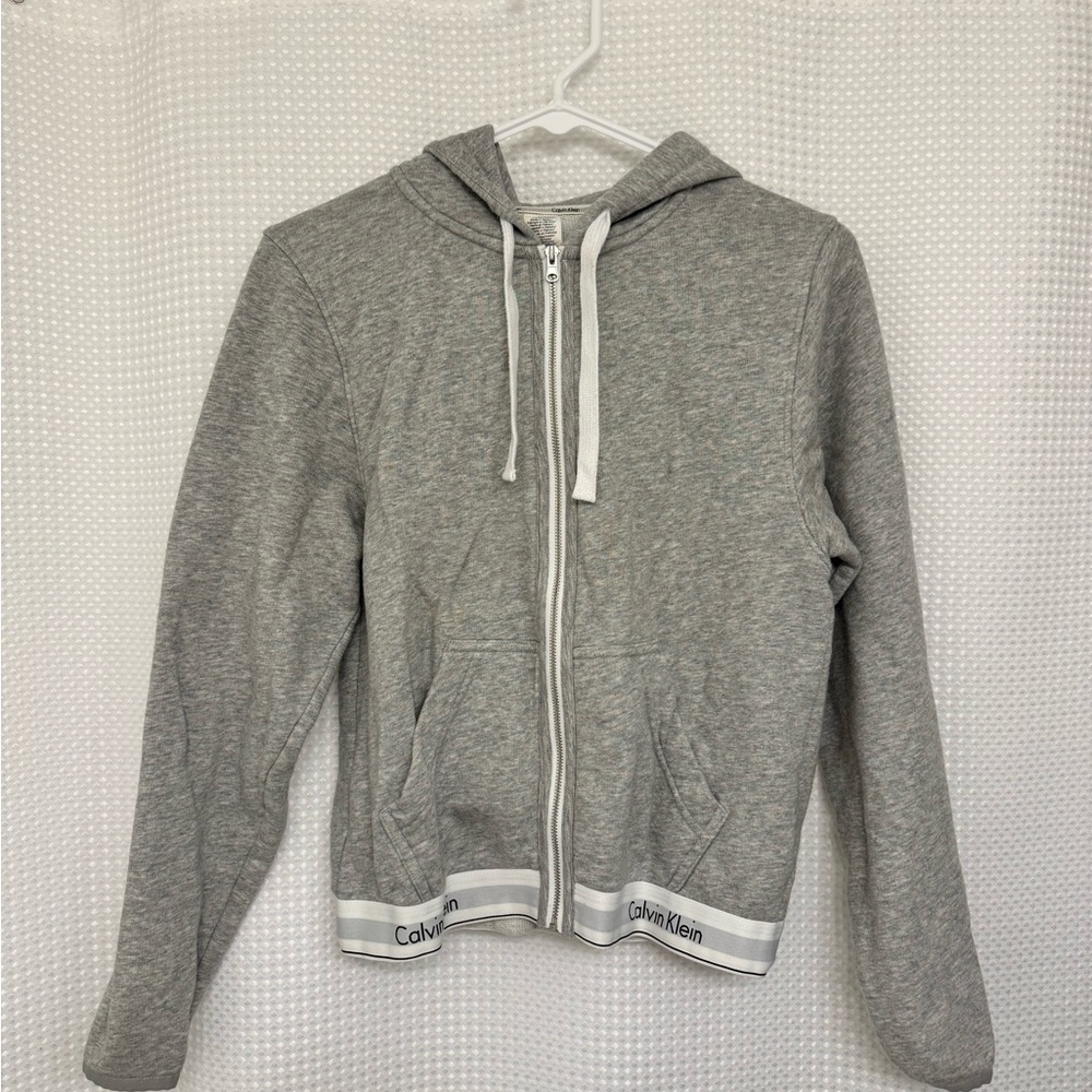 Calvin Klein Heather Gray Hoodie with White Accents